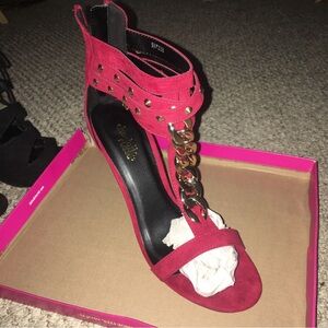 Elegant Red Chain-Embellished Women's Sandals